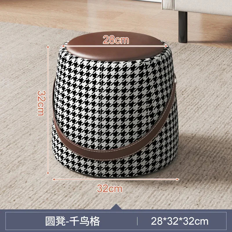 Hallway With Box Storage Stool PU Leather Pouf Household Shoe Stool