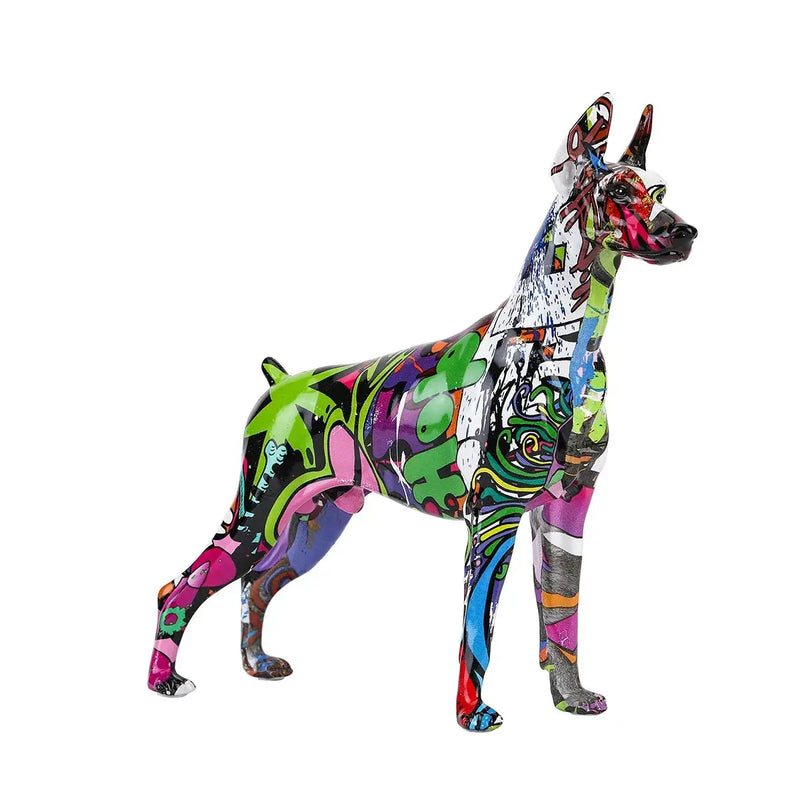 Simple Creative Pet Handle Graffiti Color Doberman Dog Statue Decorations Home Entrance Wine Cabinet Office Decor Resin Crafts Our3Designs