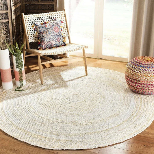 White Rug Natural Jute Handmade Reversible Carpet Modern Living Floor Area Rugs