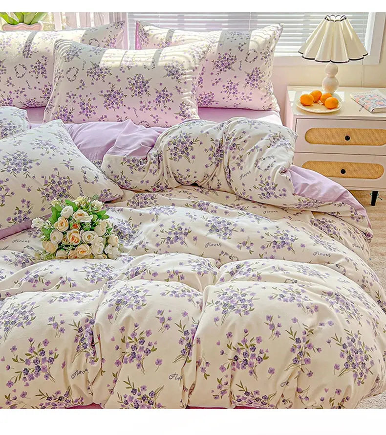 2025 Washed Cotton Double Yarn Single Quilt Cover Simple Wind Ins Wind Small Floral Korean Version Duvet Skin Friendly Bedding Our3Designs