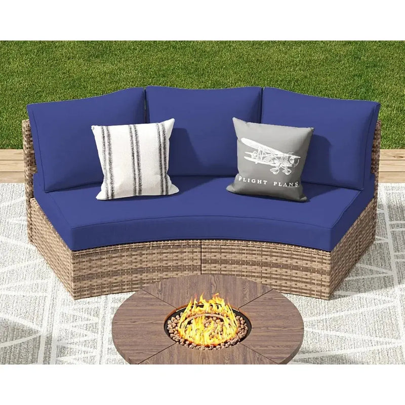 Half-Moon Patio Sectional Sofa Set – Outdoor Round Furniture w/ Cushions - Our3Designs