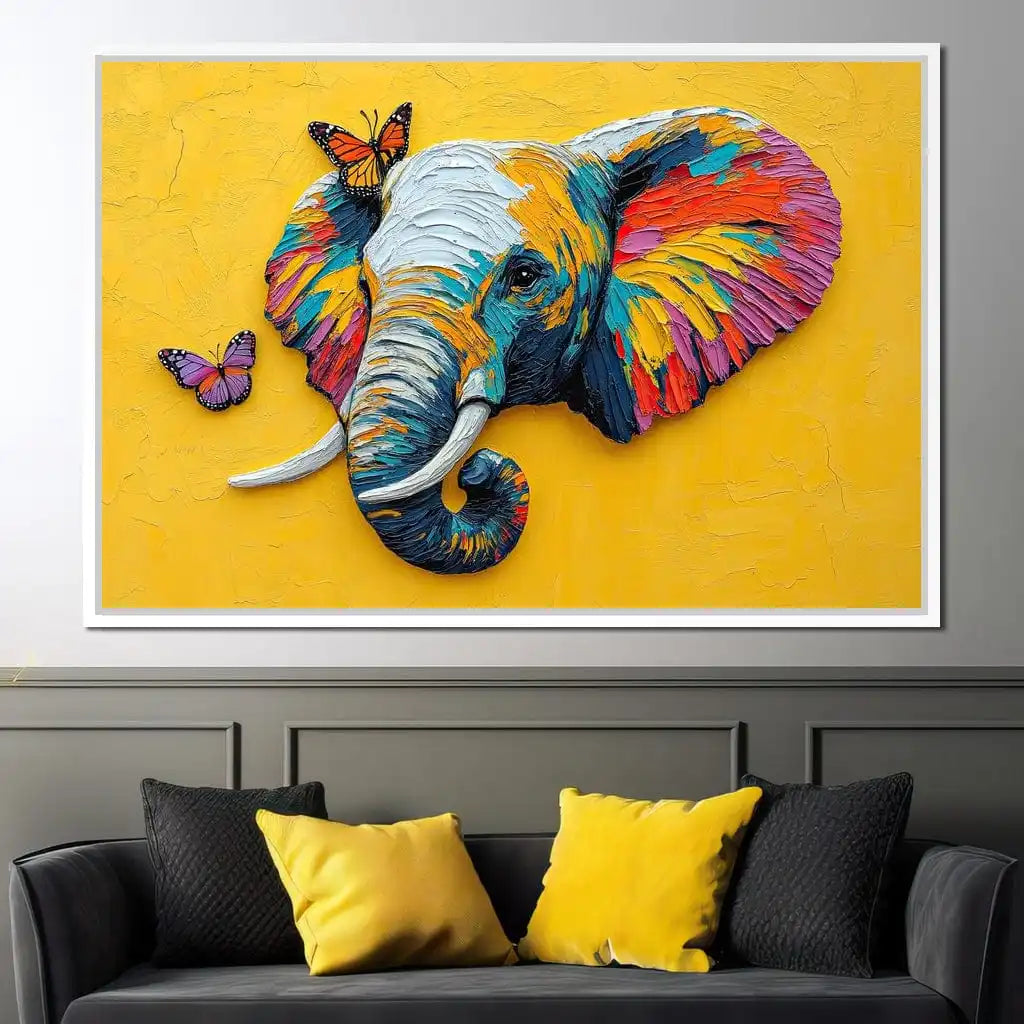 Abstract Rainbow Texture Elephant And Butterfly Art Posters Prints