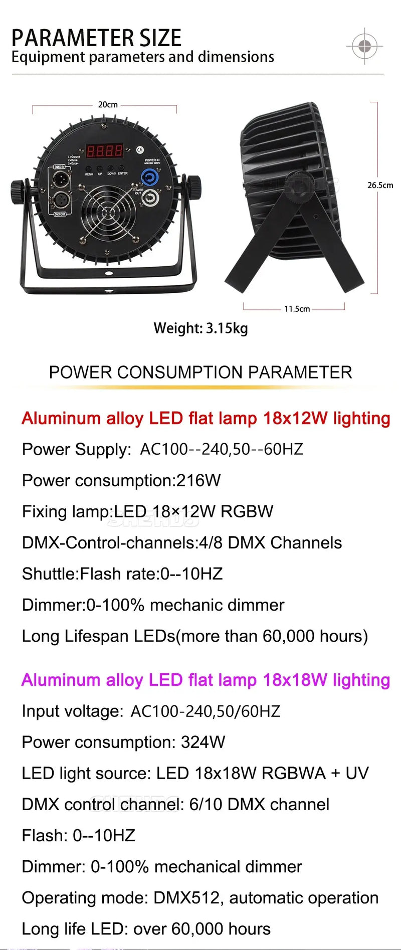 SHEHDS LED Flat/ Big Par 18x18W 6in1 or 18x12W  4in1 Lighting DMX512 Aluminum Alloy Suitable For DJ Disco Christmas Party Stage Our3Designs