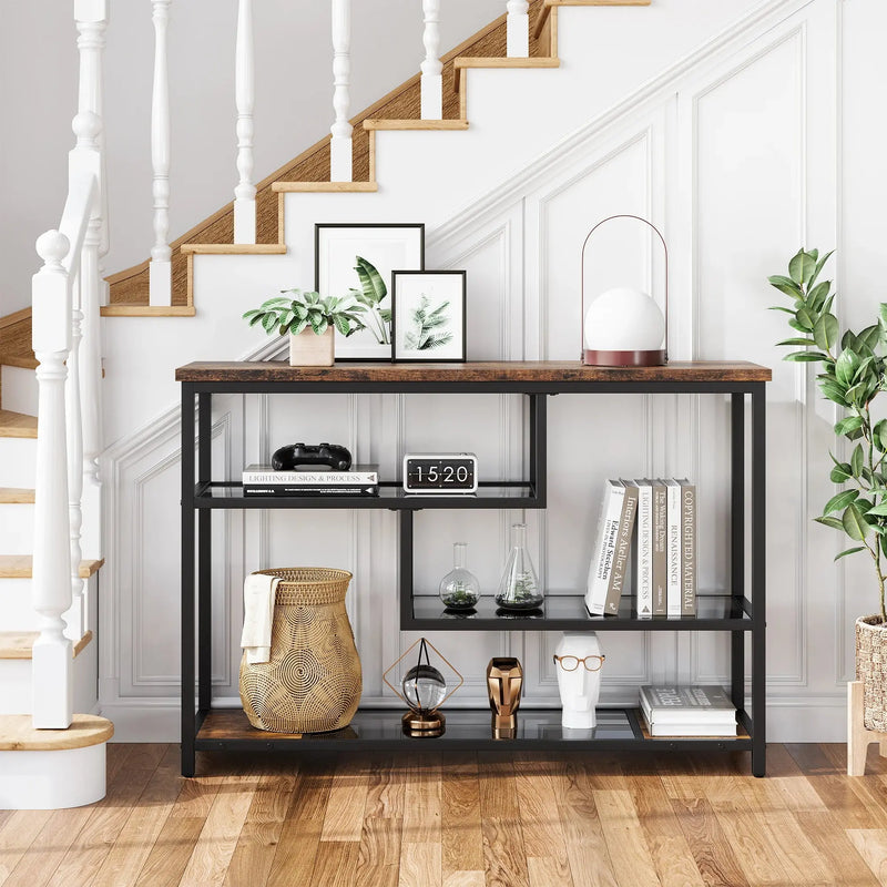 Console Table, 4-Tier Sofa Tables Narrow Entryway Table with Glass Shelf & Metal Frame, 39.4" Behind Couch Table for Living Room Our3Designs