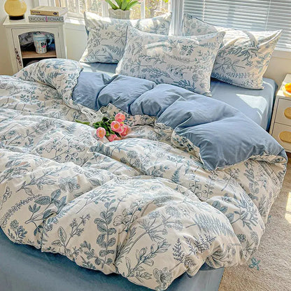 2025 Washed Cotton Double Yarn Single Quilt Cover Simple Wind Ins Wind Small Floral Korean Version Duvet Skin Friendly Bedding Our3Designs