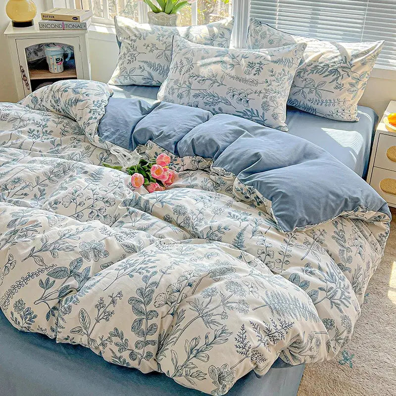 2025 Washed Cotton Double Yarn Single Quilt Cover Simple Wind Ins Wind Small Floral Korean Version Duvet Skin Friendly Bedding Our3Designs