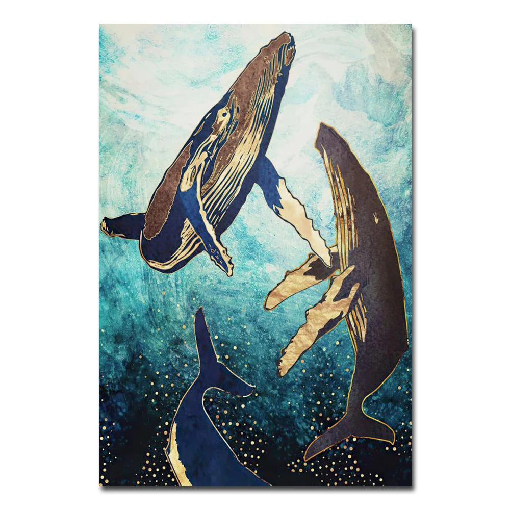 Nordic Style Watercolor Abstract Whale Sea Wall Art Poste