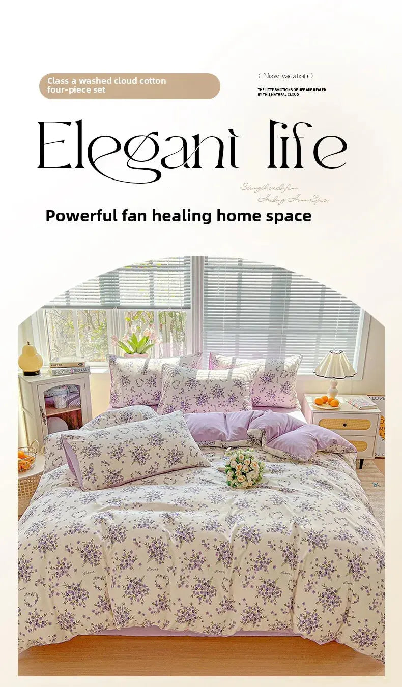 2025 Washed Cotton Double Yarn Single Quilt Cover Simple Wind Ins Wind Small Floral Korean Version Duvet Skin Friendly Bedding Our3Designs