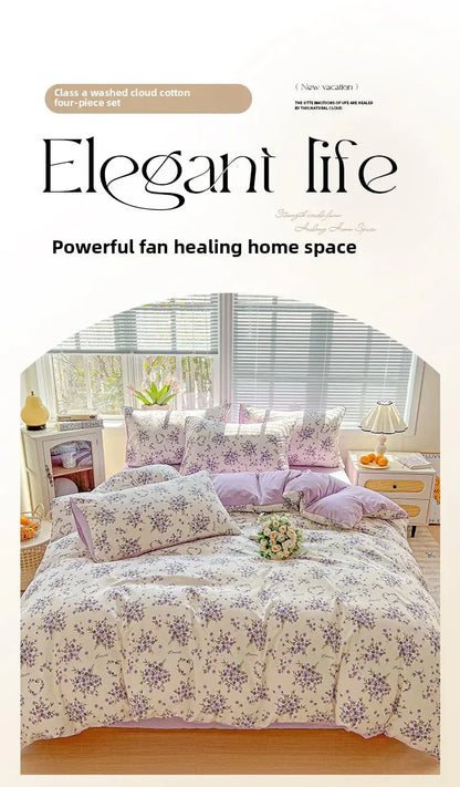 2025 Washed Cotton Double Yarn Single Quilt Cover Simple Wind Ins Wind Small Floral Korean Version Duvet Skin Friendly Bedding Our3Designs