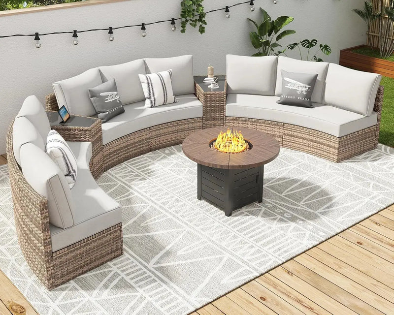 Half-Moon Patio Sectional Sofa Set – Outdoor Round Furniture w/ Cushions - Our3Designs