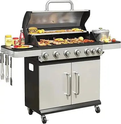 6-Burner Propane Gas BBQ Grill w/ Side Burner – 65,500 BTU Stainless Steel - Our3Designs