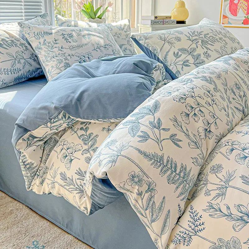 2025 Washed Cotton Double Yarn Single Quilt Cover Simple Wind Ins Wind Small Floral Korean Version Duvet Skin Friendly Bedding Our3Designs