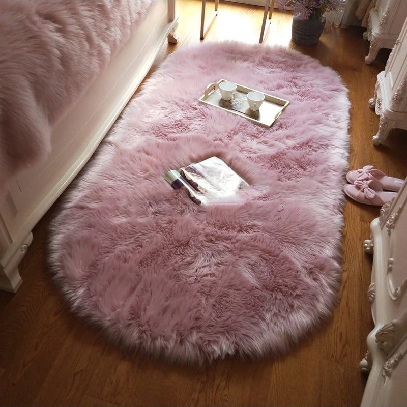 Oval Fur Rugs Bedroom Thicken Fluffy Carpet Living Room