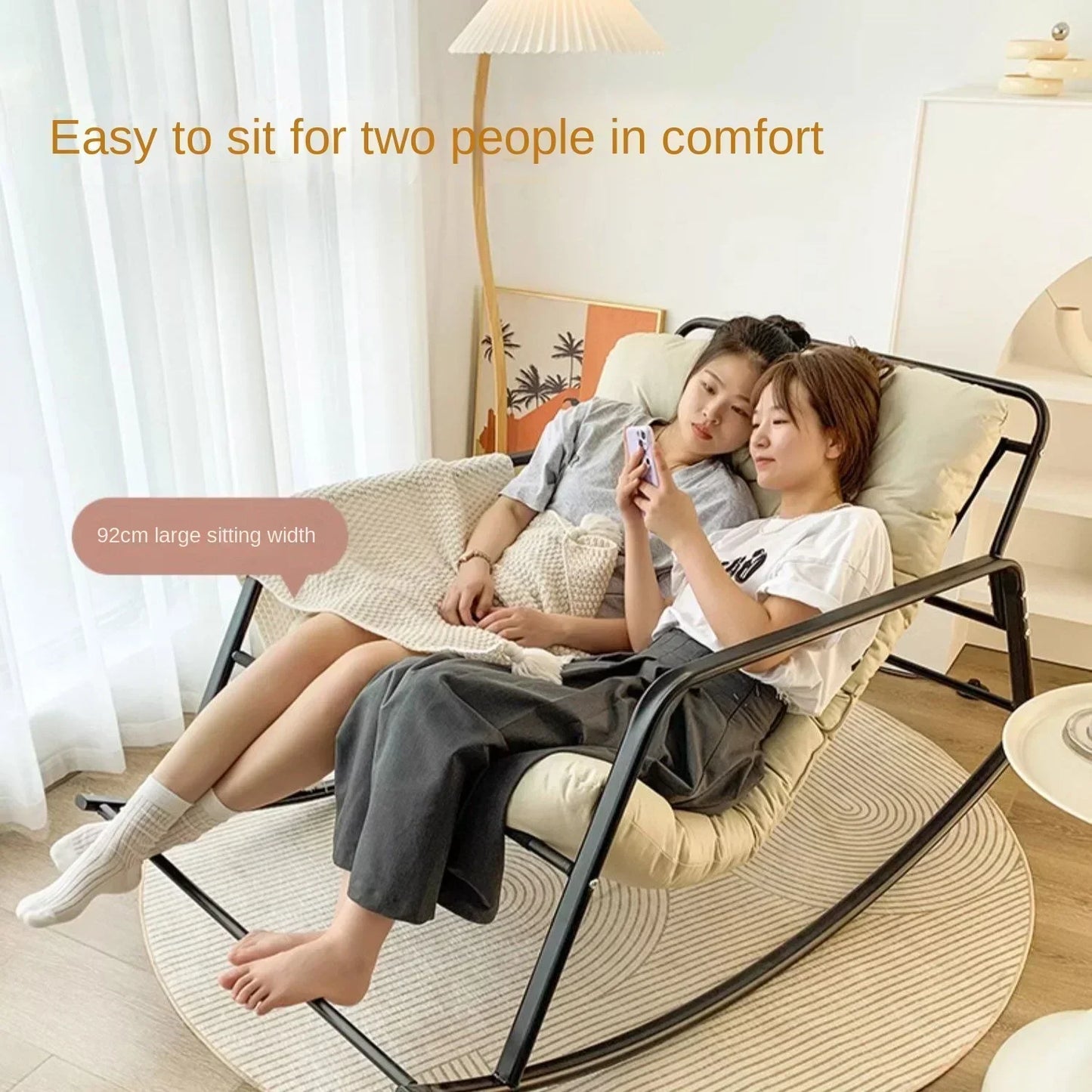 Double rocking chair enlarged and widened adjustable adult balcony home