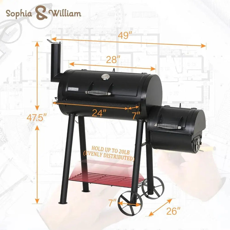Sophia & William Charcoal Grill with Offset Smoker, 512 Square Inches Outdoor BBQ Grill Offset Charcoal Smoker for Patio, Garden - Our3Designs