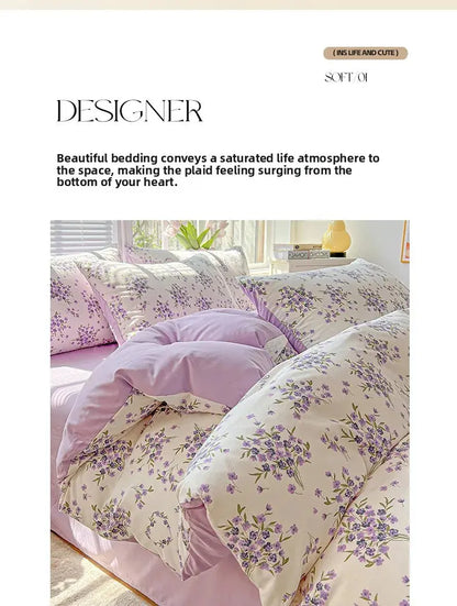 2025 Washed Cotton Double Yarn Single Quilt Cover Simple Wind Ins Wind Small Floral Korean Version Duvet Skin Friendly Bedding Our3Designs