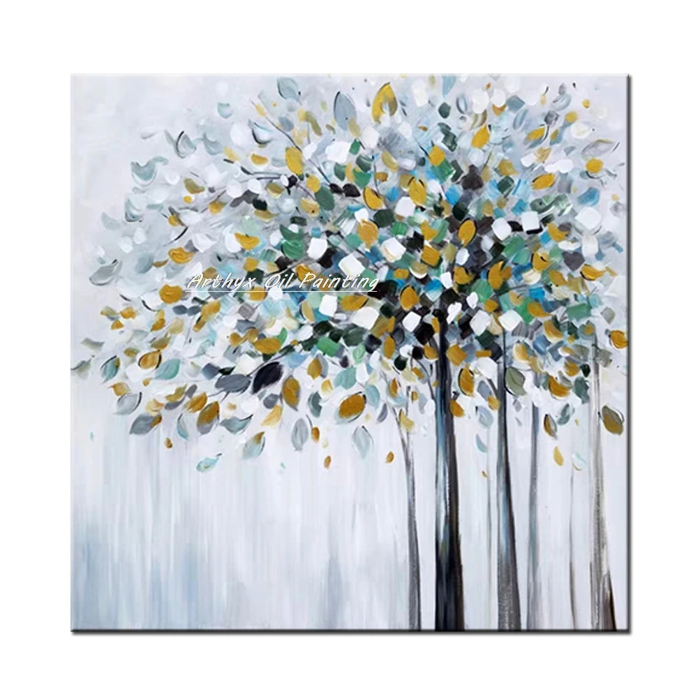 Arthyx Wall Art Picture Handpainted Texture Gold Flowers Oil Painting
