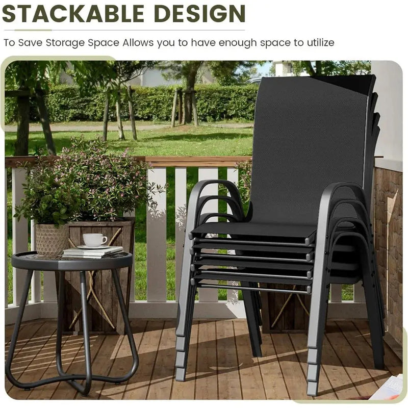 Patio Dining Set for 4, Outdoor Table and Chairs Set with Textured Glass Table, 4 Stackable Patio Chairs, Outdoor Furniture Set - Our3Designs