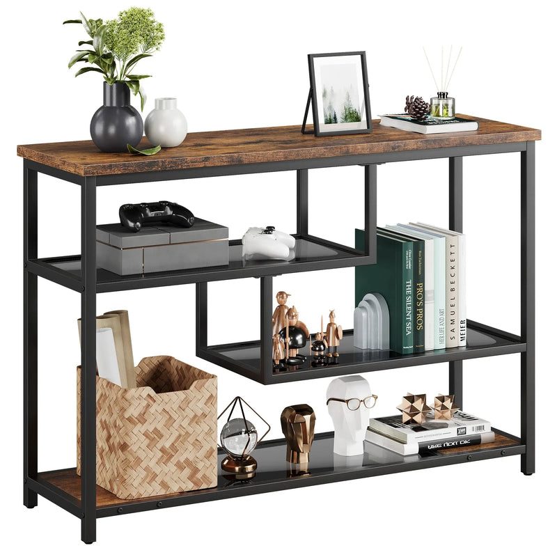 Console Table, 4-Tier Sofa Tables Narrow Entryway Table with Glass Shelf & Metal Frame, 39.4" Behind Couch Table for Living Room Our3Designs