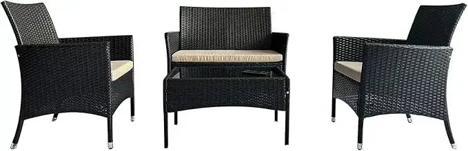 4 Piece Patio Furniture Set Sectional Table Chair, Wicker Sofa with Armrest Chair Loveseat and Rattan Side Table Our3Designs