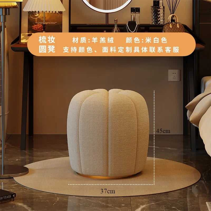 Cream Style Pumpkin Flannel Foot Seat, Luxury Bedroom Shoe Changing Stool