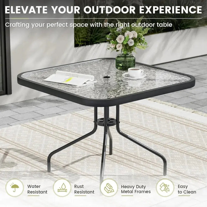 Patio Dining Set for 4, Outdoor Table and Chairs Set with Textured Glass Table, 4 Stackable Patio Chairs, Outdoor Furniture Set - Our3Designs