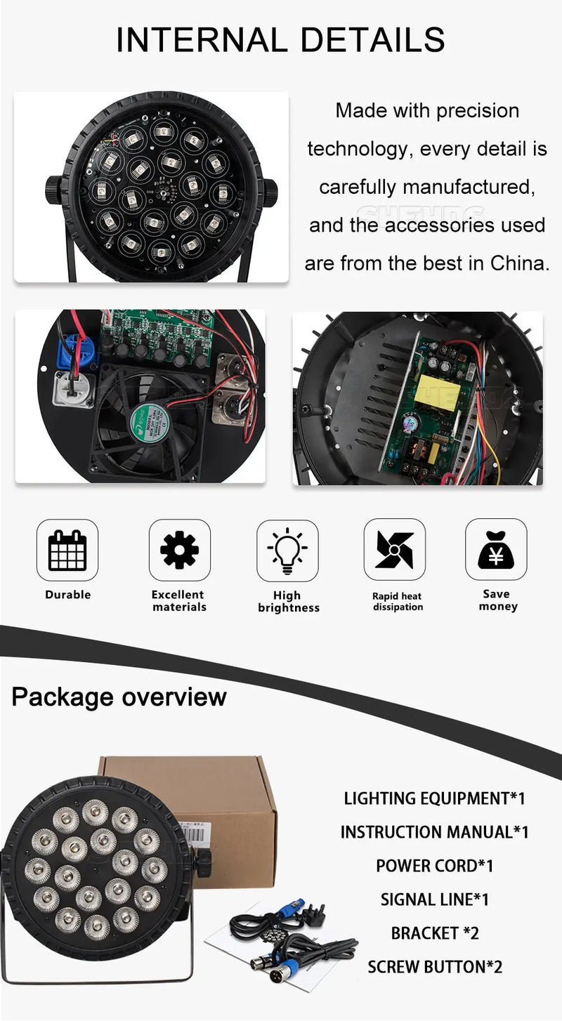 SHEHDS LED Flat/ Big Par 18x18W 6in1 or 18x12W  4in1 Lighting DMX512 Aluminum Alloy Suitable For DJ Disco Christmas Party Stage Our3Designs
