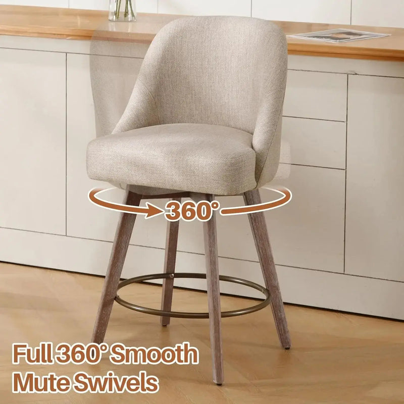 Counter Height Bar Stools Set of 3, Modern Mid-Century Swivel Barstools with Backs and Wood Legs. Our3Designs