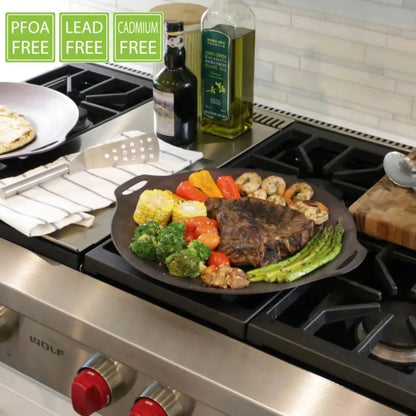 14-inch Nonstick Round Griddle Grill Pan for Korean BBQ/Teppanyaki Pan, Tawa, Roti Pan/Induction Ready/Made in Korea (14-in) - Our3Designs