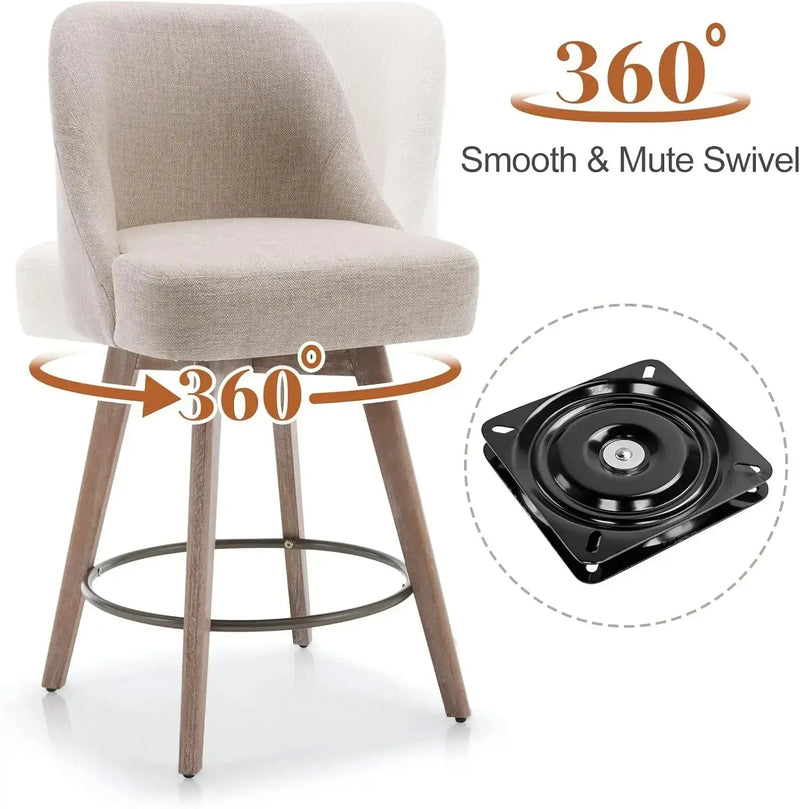 Counter Height Bar Stools Set of 3, Modern Mid-Century Swivel Barstools with Backs and Wood Legs. Our3Designs