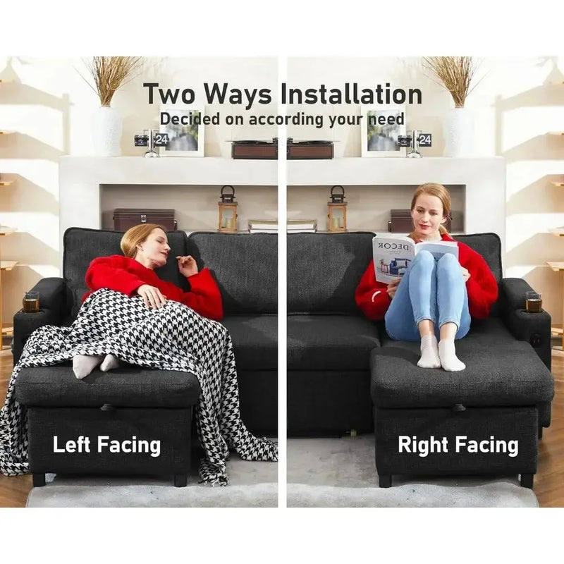Sofa Bed, Wood Bedframe, for Living Room Bedroom Office, Pull Out Modular Sofa Bed Convertible Living Room Furniture Our3Designs