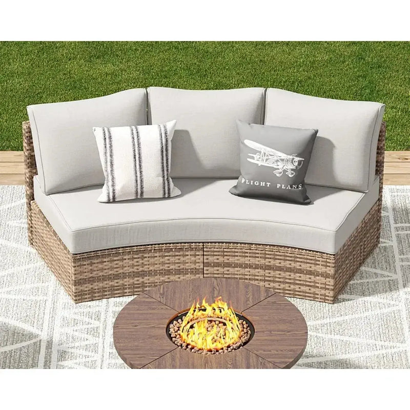 Half-Moon Patio Sectional Sofa Set – Outdoor Round Furniture w/ Cushions - Our3Designs
