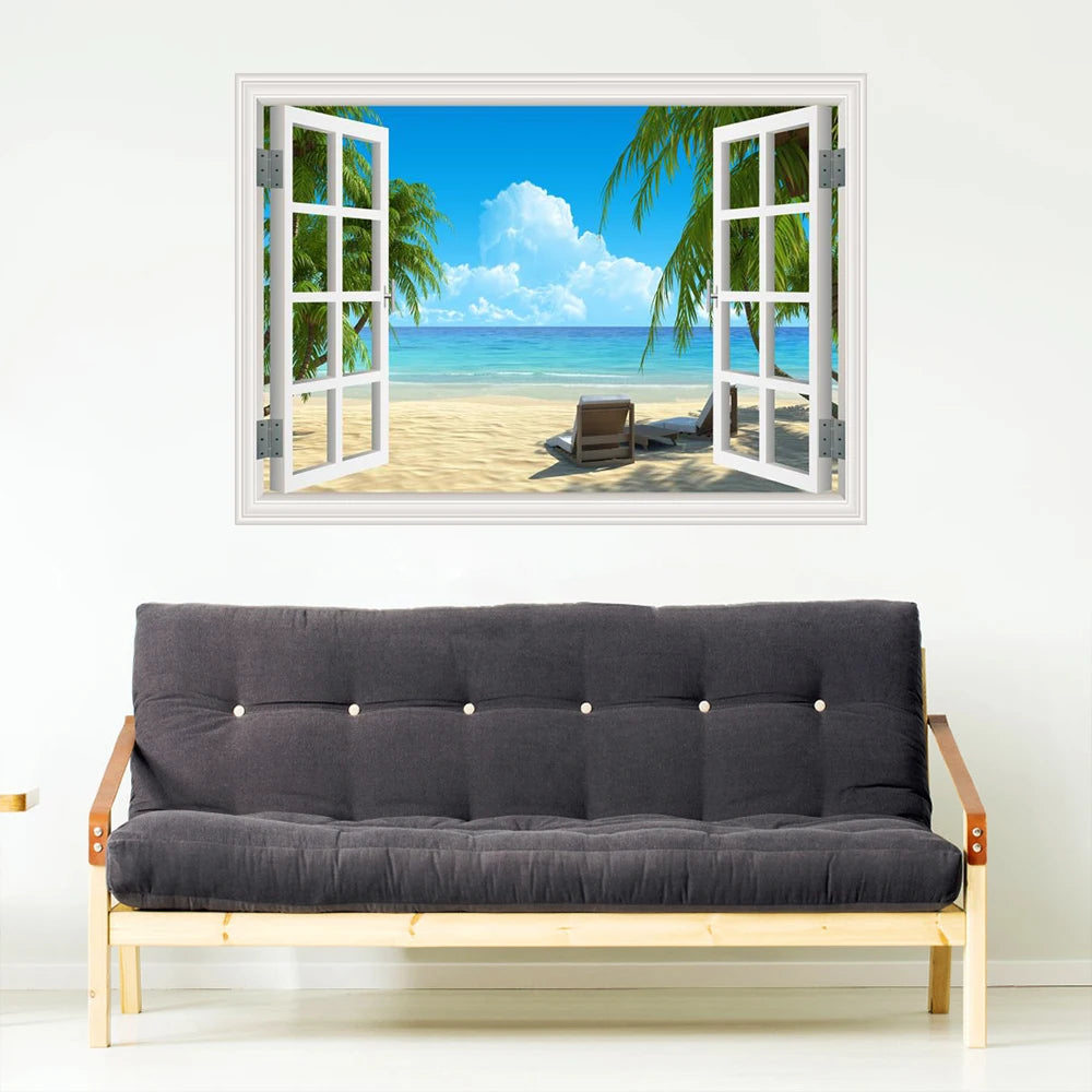 Window View Wall Art Poster Seaside Scenery Home Décor