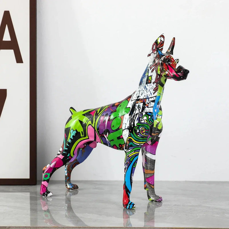 Simple Creative Pet Handle Graffiti Color Doberman Dog Statue Decorations Home Entrance Wine Cabinet Office Decor Resin Crafts Our3Designs