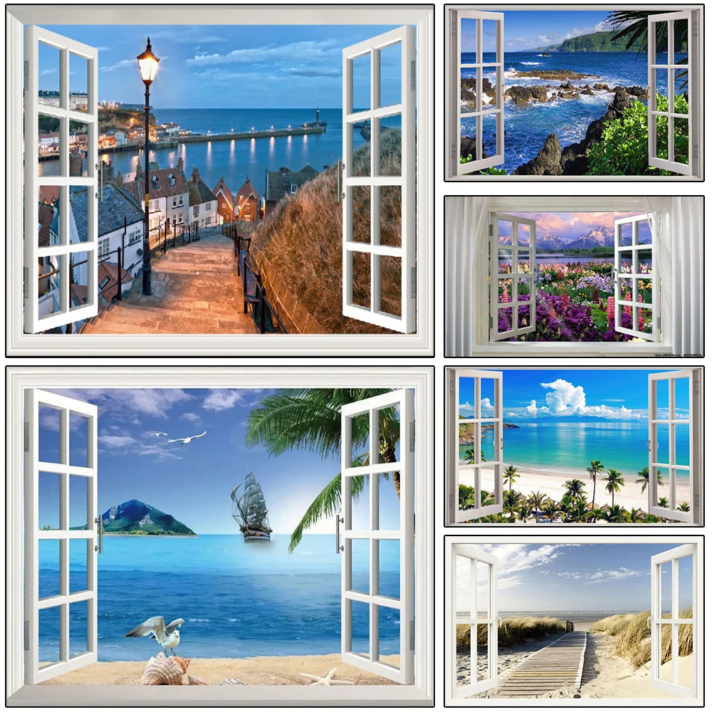 Window View Wall Art Poster Seaside Scenery Home Décor