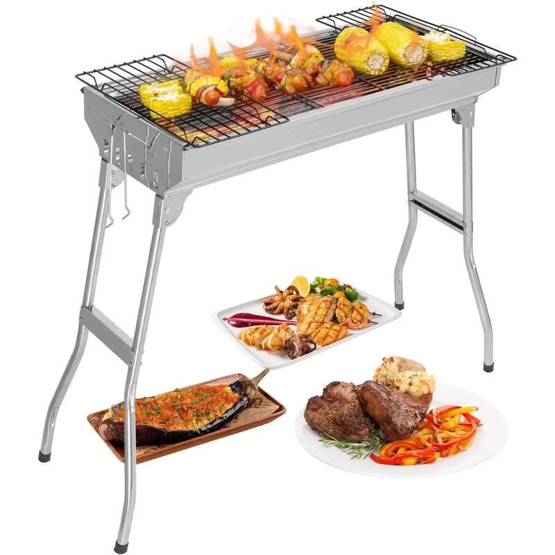 Portable Charcoal Grill 28"x13" – Foldable Stainless BBQ for Camping & Outdoors - Our3Designs