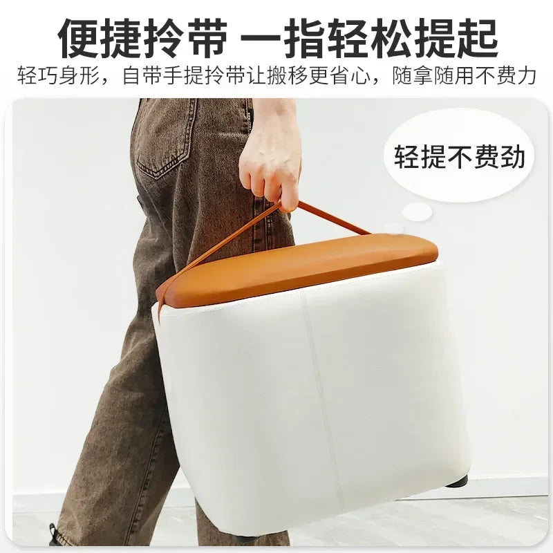 Hallway With Box Storage Stool PU Leather Pouf Household Shoe Stool