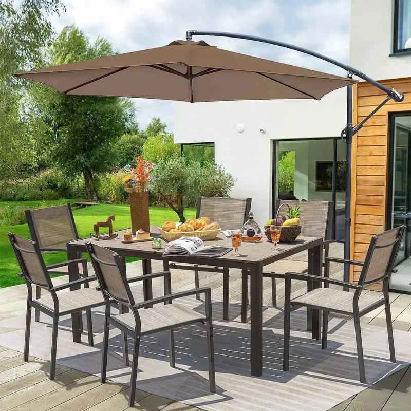 Patio Dining Set 7 Pieces Outdoor Furniture with Large Table and 6 Textilene Chairs for Porch, Brown Our3Designs