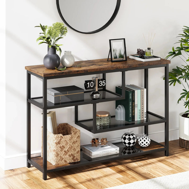 Console Table, 4-Tier Sofa Tables Narrow Entryway Table with Glass Shelf & Metal Frame, 39.4" Behind Couch Table for Living Room Our3Designs