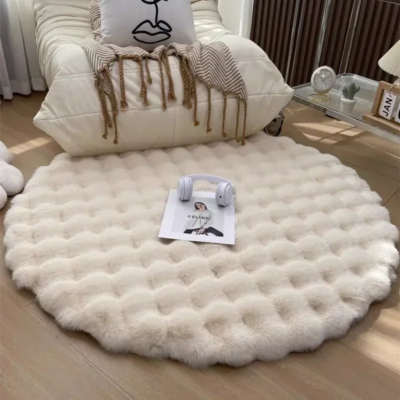 Ins Solid Color Fluffy Round Area Rug Plush Sofa Couch Cushion