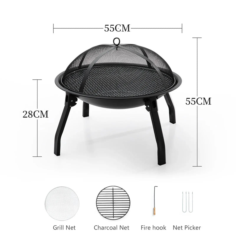 BISINNA Outdoor Fire Pit, 22in Foldable Charcoal Burning Fire Pit, Folding Legs for Camping, Picnic, Bonfire Our3Designs