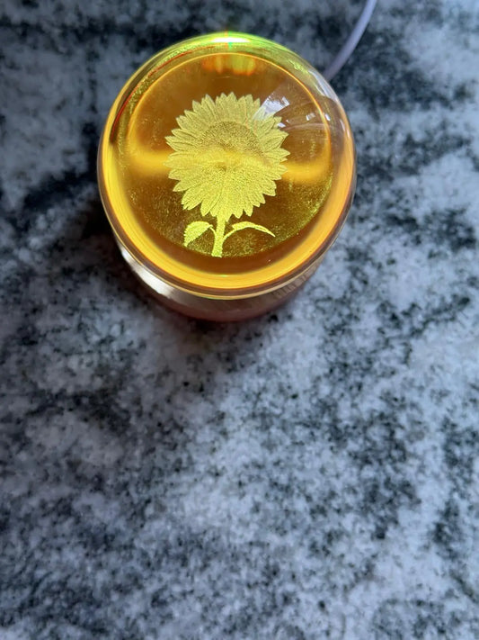 Sunflower Gift – 3D Crystal LED Mood Light – Sunflower Lamp for Her, Nature Lover Decor, Night Light for Bedroom or Desk - Our3Designs