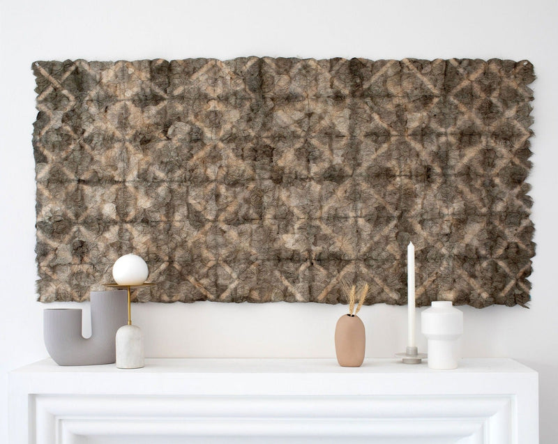 Plant Dyed Wild Silk Wall Hanging- Diamond Pattern - Natural Sage tananasilk.com