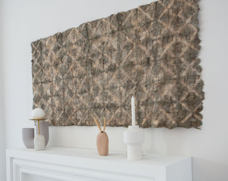 Plant Dyed Wild Silk Wall Hanging- Diamond Pattern - Natural Sage tananasilk.com