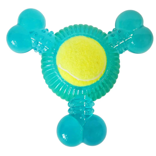 3-Bone TPR Chew Toy with Squeaker & Tennis Ball for Dogs – Removable Ball & Interactive Play American Pet Supplies