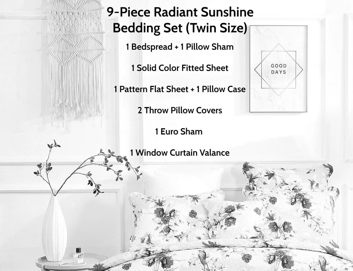 DaDa Bedding Bed in a Bag Bundle Set - Radiant Sunshine Yellow Hummingbirds Floral Bedding Set (JHW-925) DaDalogy Bedding Collection
