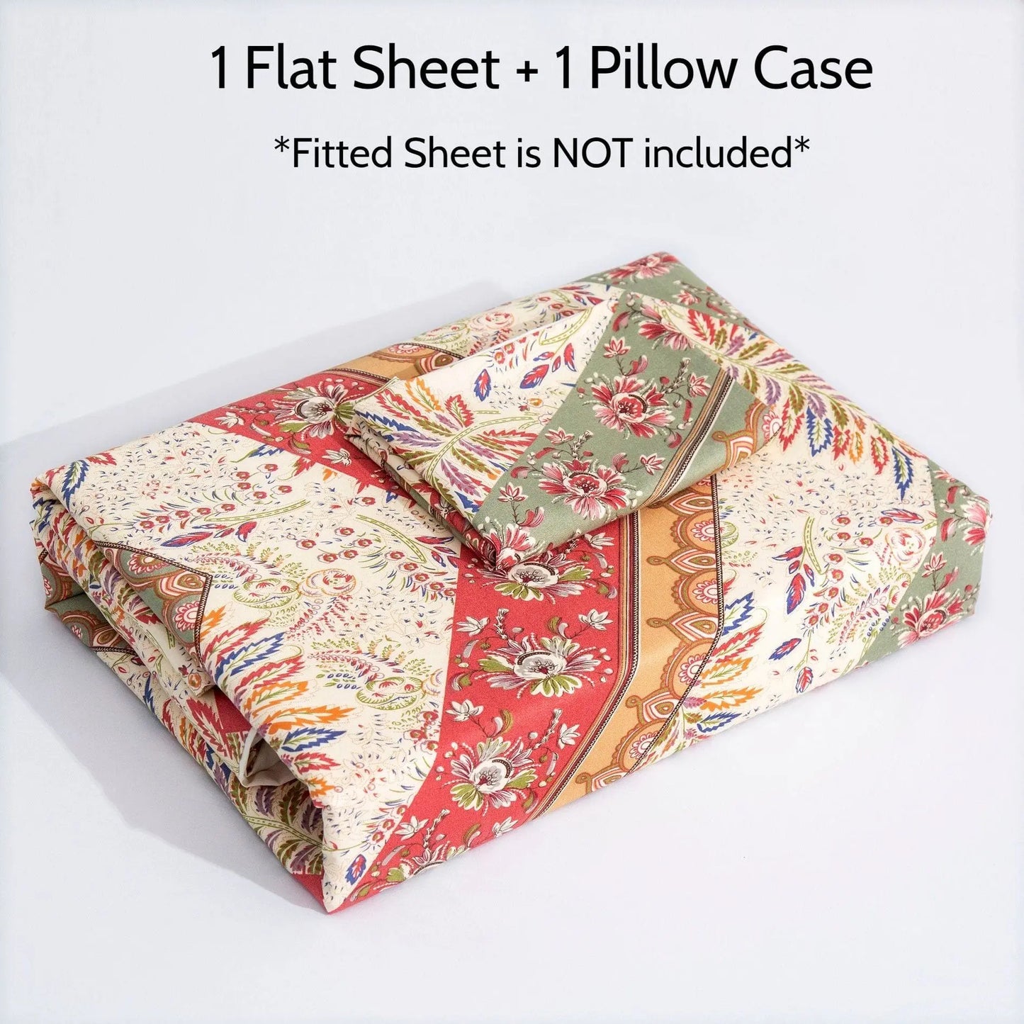 DaDa Bedding Botanical Cranberry Sage Chevron Floral Flat Bed Sheet w/ Pillowcases (JHW-924-Flat) DaDalogy Bedding Collection