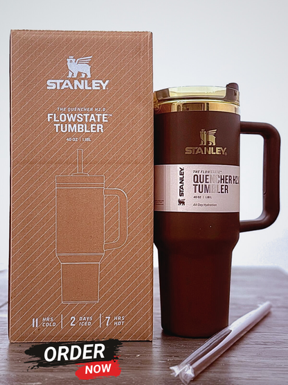 Chocolate Gold Brown Stanley-Style Quencher H2.0 Tumbler – 40oz Our3Designs