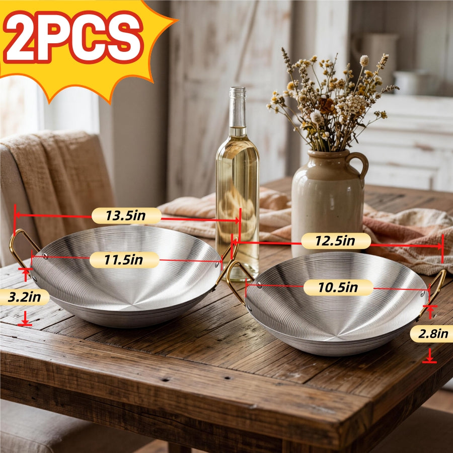 2 PCS Stainless Steel Wok with Dual Handles