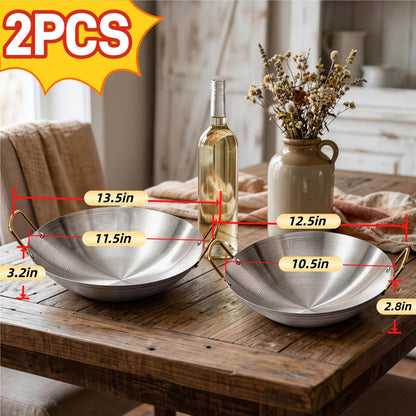 2 PCS Stainless Steel Wok with Dual Handles